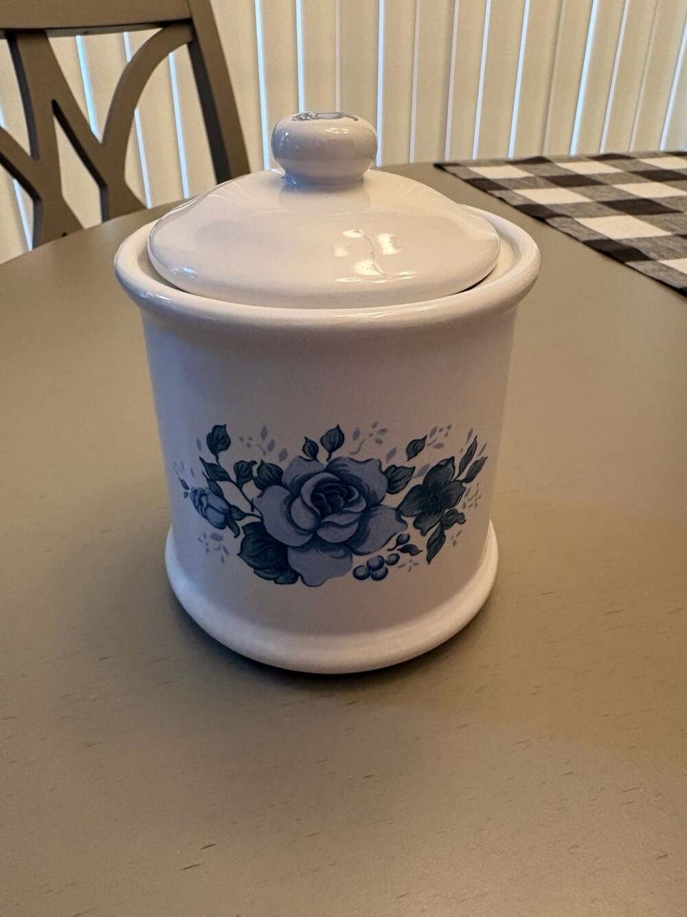 Jay Imports Corelle Blue Velvet Roses Ceramic Canister with Lid